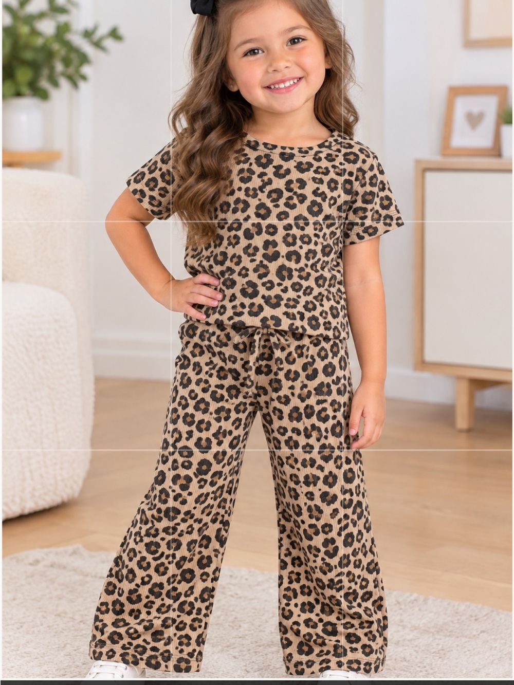 DKNY Tan and Black Leopard Kids Pajama Set